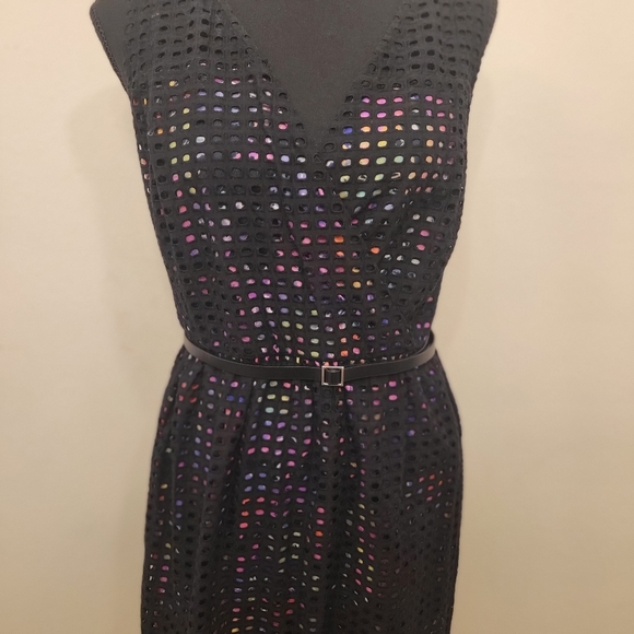 Lane Bryant Size 18 Fit & Flare Party Dress Sleeveless Black Eyelet Line V Neck - Picture 6 of 12